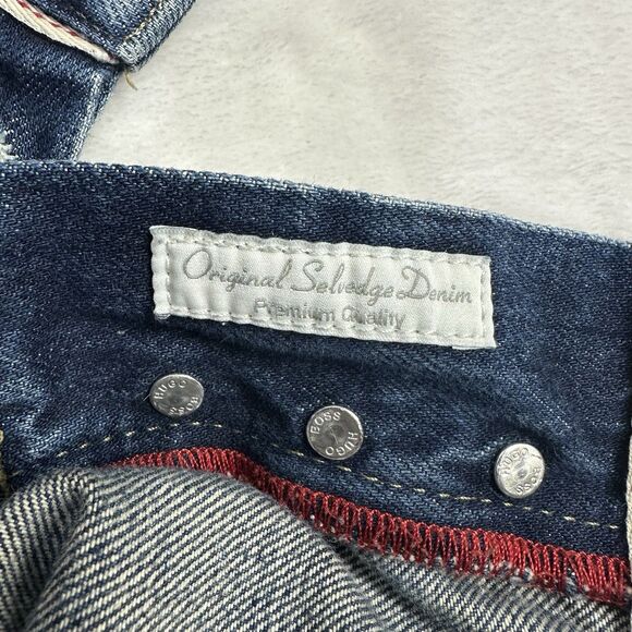HUGO BOSS Selvedge-2 Men's Distressed Button Fly Straight Fit Denim Jeans 36X30 - Picture 9 of 16